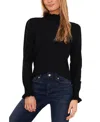 Cece Ruffle Trim Mock Neck Sweater In Rich Black