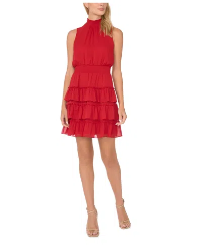Cece Women's Mock-neck Tiered-ruffle Dress In Red