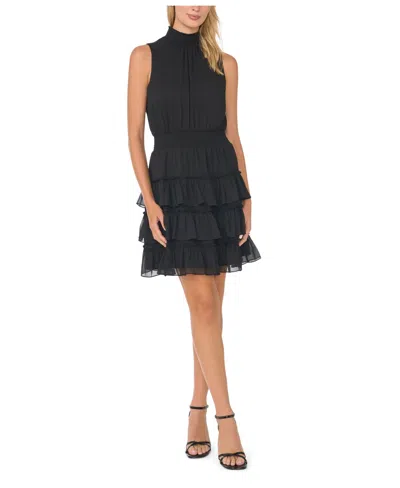 Cece Women's Mock-neck Tiered-ruffle Dress In Black
