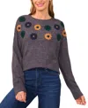 Cece Women's Multicolor Embroidered Flower Long Sleeves Sweater In Gray