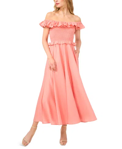 Cece Women's Off-the-shoulder Smocked Maxi Dress In Confetti Pink
