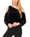 Cece One-shoulder Sequin Bow Velvet Top In Black