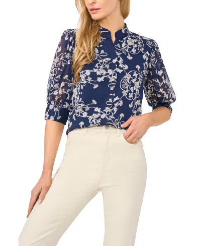 Cece Women's Open Collar Button-up Shirt In Blue