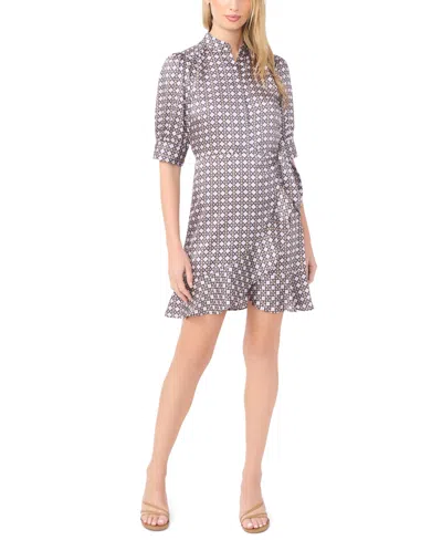 Cece Women's Open Collar Ruffle Detail Wrap Dress In Multi