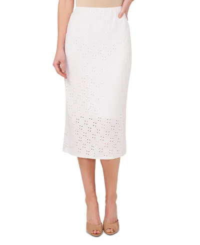 Cece Women's Open Knit Side Slit Pull-on Midi Skirt In Ultra White