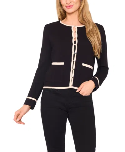 Cece Women's Patch Pocket Tipping Cardigan Sweater In Black