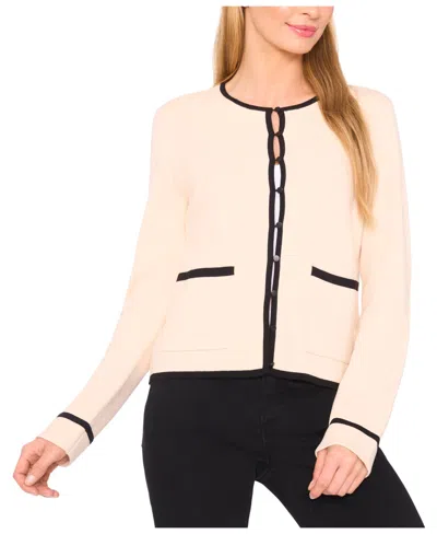 Cece Women's Patch Pocket Tipping Cardigan Sweater In Neutral