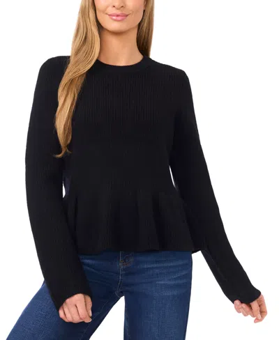 Cece Women's Peplum Pull On Long Sleeve Sweater In Black