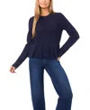 Cece Women's Peplum Pull On Long Sleeve Sweater In Blue