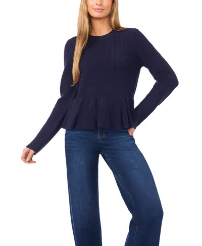 Cece Women's Peplum Pull On Long Sleeve Sweater In Blue