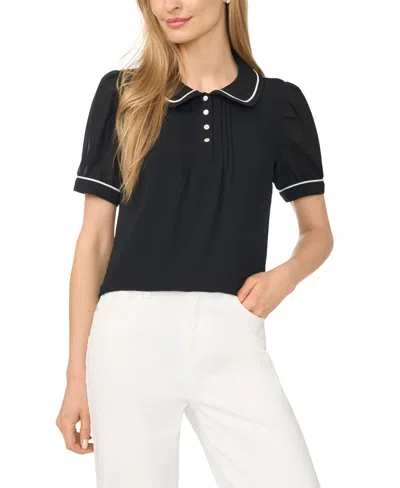 Cece Women's Peter Pan Collar Puff Short-sleeve Blouse In Black
