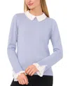 Cece Imitation Pearl Peter Pan Collar Cotton Sweater In Slate Blue