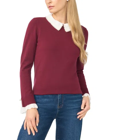 Cece Women's Peter-pan Collar Pullover Long Sleeve Sweater In Red