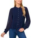 Cece Pintuck Pleat Georgette Button-up Top In Classic Navy