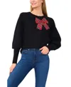 Cece Womens Bow Knit Crewneck Sweater In Rich Black
