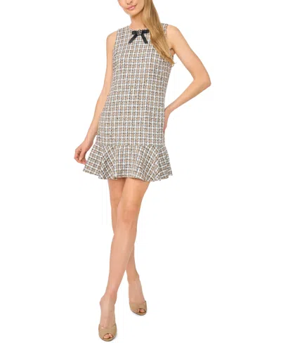 Cece Women's Plaid Tweed Ruffle-hem Shift Dress In Gray