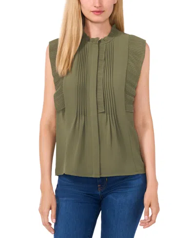 Cece Pleat Detail Sleeveless Top In Dark Clover