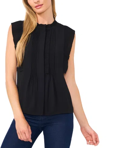 Cece Pleat Detail Sleeveless Top In Rich Black