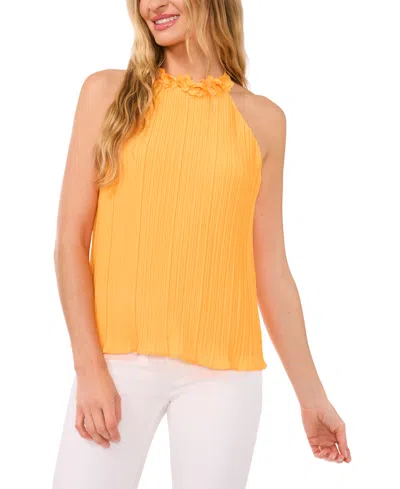 Cece Women's Pleated Halter Neck Top With Floral Collar In Radiant Yellow