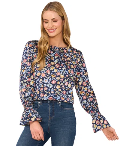 CECE WOMEN'S PLEATED-NECK LONG-SLEEVE RUFFLED-CUFF BLOUSE