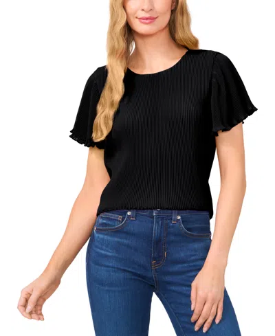 Cece Women's Pleated Round-neck Short-sleeve Top In Rich Black