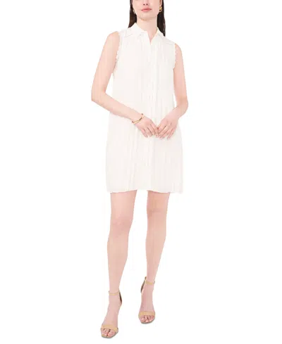 Cece Women's Pleated Scallop-trim Button-up Dress In New Ivory