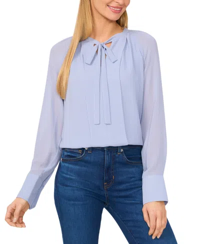 Cece Women's Pleated Tie-neck Blouse In Slate Blue