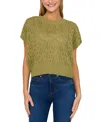 Cece Pointelle Short Sleeve Sweater In Sage