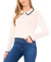 Cece Contrast Trim Pointelle Cotton Polo Sweater In White