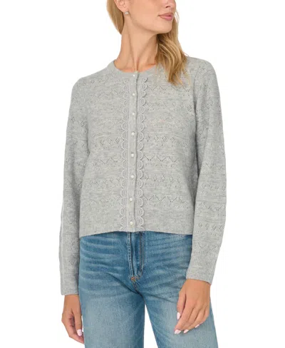 Cece Women's Pointelle Lace-trim Cardigan In Light Heather Grey