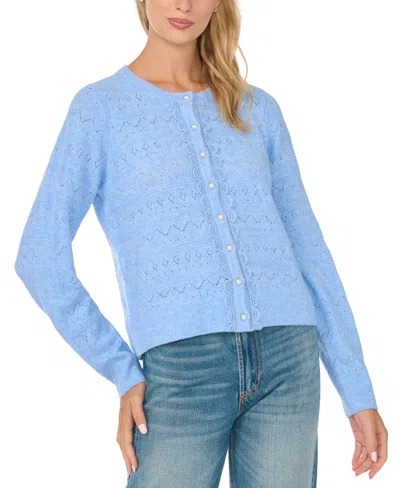 Cece Women's Pointelle Lace-trim Cardigan In Blue