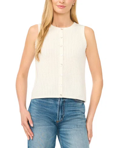 Cece Women's Pointelle Sleeveless Button-up Cotton Tank Top In White