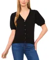 Cece Pointelle V-neck Sweater In Black