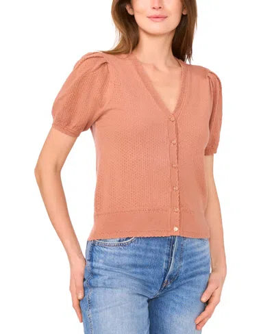 Cece Women's Pointelle-stitch Short-sleeve V-neck Cardigan