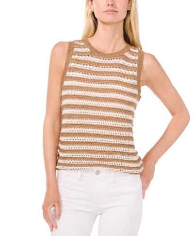 Cece Women's Pointelle Stripe Crewneck Sleeveless Sweater In Amphora