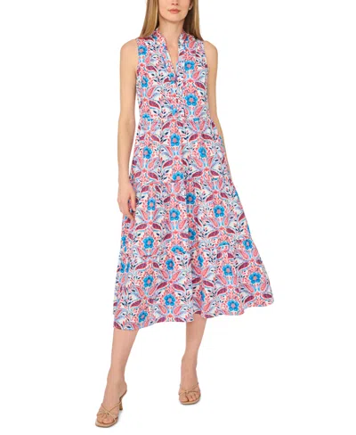 Cece Women's Printed Collared V-neck Sleeveless Dress In Blue