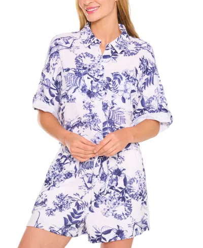 Cece Women's Printed Cotton Collared Button-front Shirt