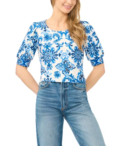 Cece Women's Printed Crew Neck Short-sleeve Top In Blue
