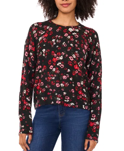 Cece Women's Printed Crewneck Sweater In Black