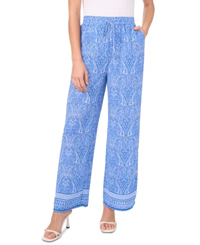 Cece Women's Printed Drawstring Wide-leg Pull-on Pants In Spa Blue