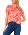 Cece Women's Printed Flutter-sleeve Pleated Bow Blouse In Deep Sea Coral