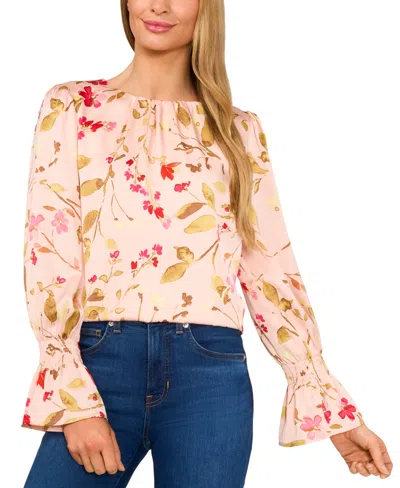 CECE WOMEN'S PRINTED LONG-SLEEVE SMOCKED-CUFF BLOUSE