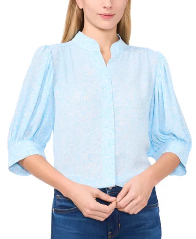 CECE WOMEN'S PRINTED OPEN-COLLAR ELBOW-SLEEVE TOP