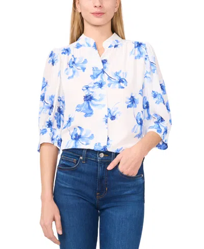 Cece Women's Printed Open-collar Elbow-sleeve Top In New Ivory