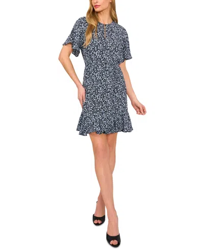 Cece Women's Printed Raglan-sleeve Skater Dress In Rich Black