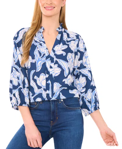 Cece Women's Printed Raglan Top In Blue