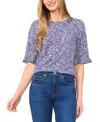 Cece Ruffle Cuff Crew Neck Knit Top In Ocean Blue
