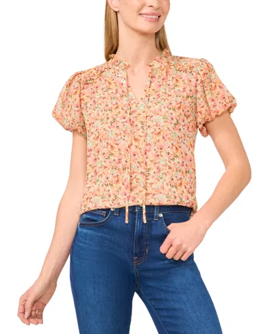 Cece Women's Printed Ruffle-trimmed Puff-sleeve Blouse In Mint Lime