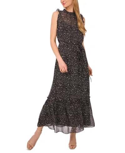Cece Women's Printed Ruffled Tie-waist Maxi Dress In Black