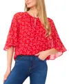Cece Bow Print Flutter Sleeve Top In Scarlet Glow